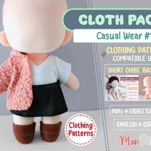 PACCHETTO DI TESSUTI - Abbigliamento casual 1 [Modello di cucito Español English] PRINCIPIANTE Vestiti di peluche (per Chibi bassi: Base / M / Stand A) Maglietta Gonna Cappotto