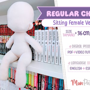 REGULAR CHIBI - Sitting Female Ver (PDF Sewing Pattern) Spanish - English instructions  (Instant download) Humanoid Human Doll Plush