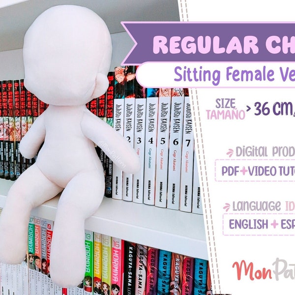 REGULAR CHIBI - Sitting Female Ver (PDF Sewing Pattern) Spanish - English instructions  (Instant download) Humanoid Human Doll Plush