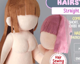STRAIGHT HAIR #1: Chibi Doll Sewing Pattern - 5 Lengths (PDF English/Spanish)