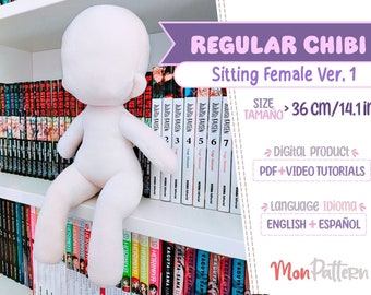 REGULAR CHIBI - Sitting Female Ver (PDF Sewing Pattern) Spanish - English instructions  (Instant download) Humanoid Human Doll Plush