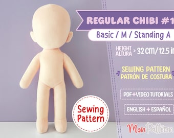 REGULAR CHIBI #1: Basic / M / Standing A (PDF Schnittmuster) Spanisch - Deutsch (Digitales Produkt) Mensch Plüsch Puppe Anime Plushie 12 in 32 cm