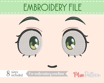 GESICHT 30 Stickdatei | Chibi Anime Plüsch Augen | Maschinenstickdatei | 8 Größen