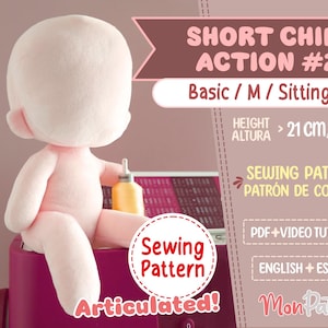 SHORT CHIBI ACTION #2: Basic / M / Sitting A (Pdf Sewing Pattern - Spanish English - Digital) Posable Articulated Skeleton Anime Plush 8in