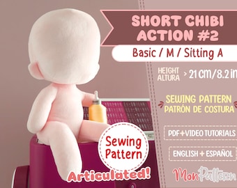 SHORT CHIBI ACTION #2 Sewing Pattern: Articulated Plush Pattern 21cm/8in (Pdf English/Spanish)