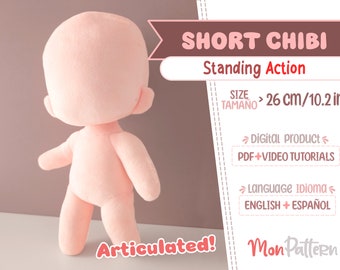 SHORT CHIBI - ACTION Standing (Pdf Sewing Pattern) Spanish - English instructions  (Instant download) Posable Articulated Skeleton Plush