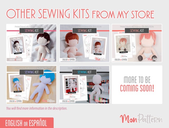 SITTING CHIBI Sewing Kit Human Doll Plush 20 Cm minky Fabric Sewing Pattern  PRINTED Spanish or English Instructions Plush Fabric 