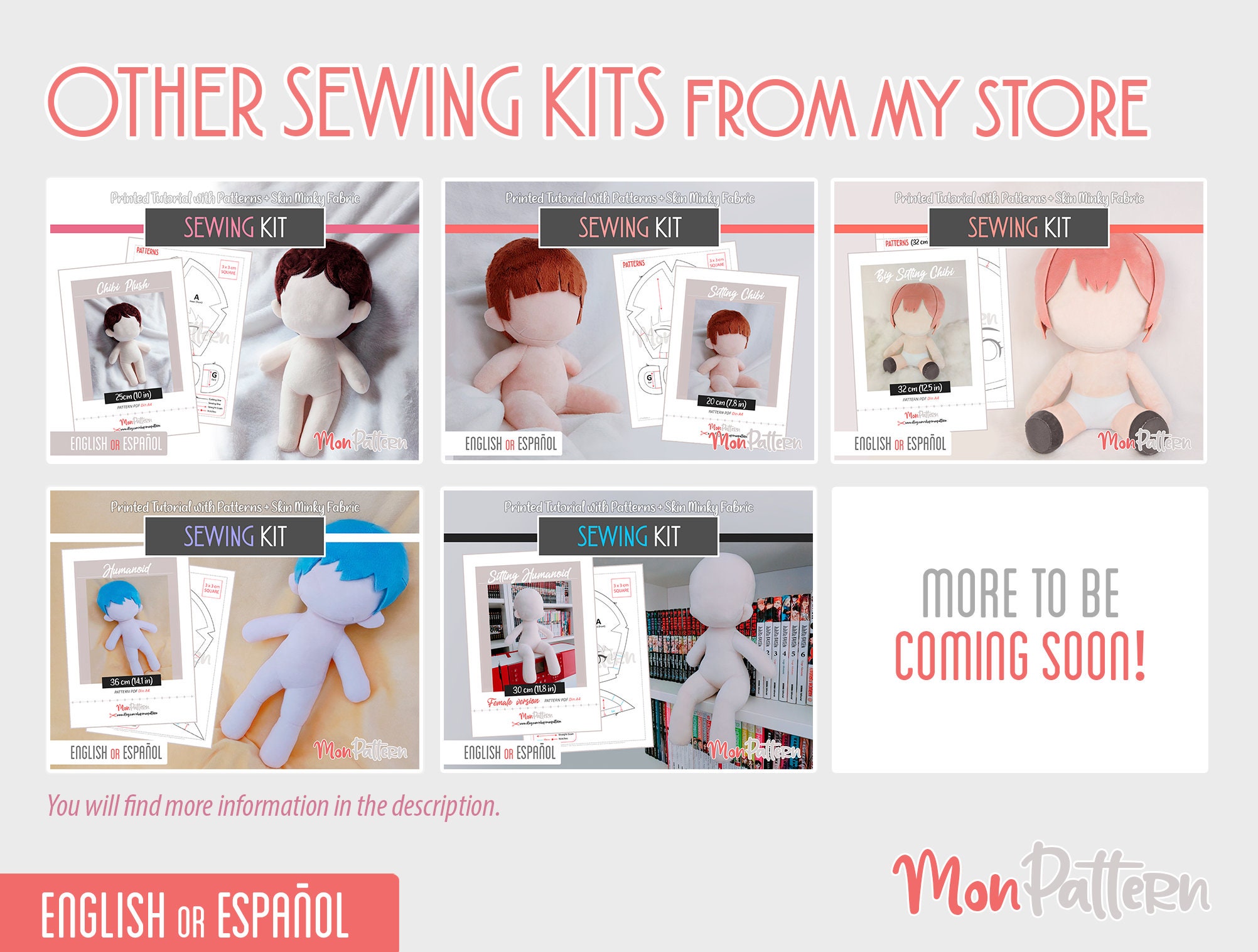CHIBI Sewing Kit Human Doll Plush 25 Cm minky Fabric Sewing Pattern PRINTED  Spanish or English Instructions Include Plush Fabric 