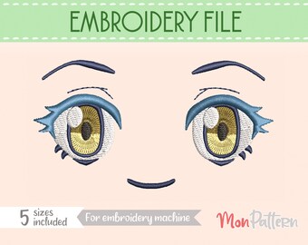 FACE 3 Embroidery File | Chibi Anime Plush Eyes | Machine Embroidery Design | 8 Sizes