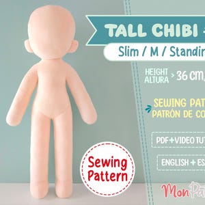 TALL CHIBI #2: Slim / M / Standing A (PDF Sewing Pattern) Spanish - English (Instant download) Female Plush Doll Anime Plushie 36 cm 14 in