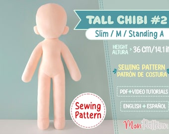 TALL CHIBI #2 Sewing Pattern: Slim Plush Pattern 36cm/14in (PDF English/Spanish)