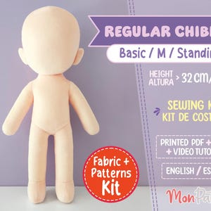 REGULAR CHIBI #1 - Set (Minky Stoff + Schnittmuster GEDRUCKT) Menschen Plüschtier 32 cm / 12.5 in - Spanisch oder Englisch Anleitung