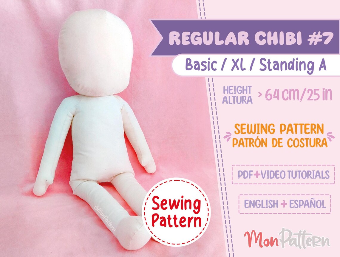 Chibi Plus Pattern REGULAR CHIBI #7 Sewing Pattern | Big Chibi Plush Doll PDF | 25in Anime ...