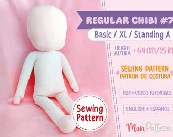REGULAR CHIBI #7: Basic / XL / Standing A (Pdf Schnittmuster) Spanisch - Deutsch (Digital) Mensch Plüsch-Puppe Anime Echte Größe Riesige 25 in 64 cm