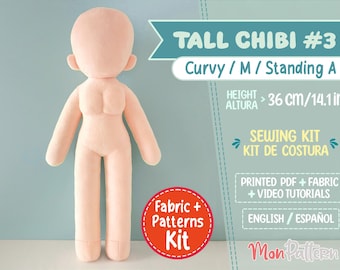TALL CHIBI #3 Sewing Kit: Minky Fabric, Curvy Plush Pattern (36cm/14in English/Spanish)