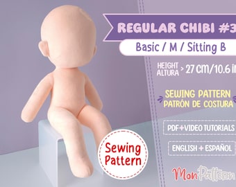 REGULAR CHIBI #3 Sewing Pattern: Sitting Plush Pattern 27cm/10in (English/Spanish)