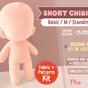 SHORT CHIBI ACTION #1 Sewing Kit: Articulated Minky Plush 25cm/10in (Minky Fabric + Pattern Printed)