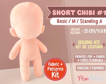 SHORT CHIBI ACTION #1 Sewing Kit: Articulated Minky Plush 25cm/10in (Minky Fabric + Pattern Printed)