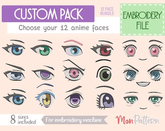 CUSTOM 12-PACK Embroidery Files | Anime Faces for Plush Dolls | Machine Embroidery Design