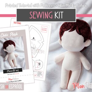 SHORT CHIBI Standing V1 - Sewing Kit - Human Plush 25 cm / 10 in (Minky Fabric + Sewing Pattern PRINTED) Spanish or English instructions