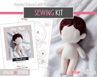 SHORT CHIBI Standing V1 - Sewing Kit - Human Plush 25 cm / 10 in (Minky Fabric + Sewing Pattern PRINTED) Spanish or English instructions