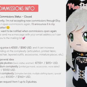 PLUSH COMMISSIONS [CLOSED]: Handmade Custom Chibi Plush Personalized Anime Doll image 2