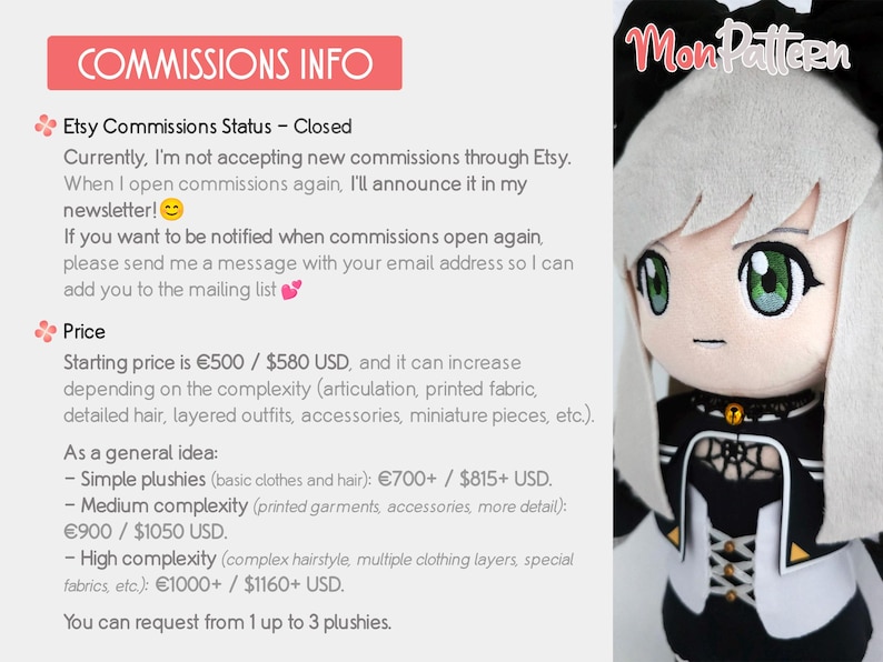 PLUSH COMMISSIONS [CLOSED]: Handmade Custom Chibi Plush Personalized Anime Doll image 2