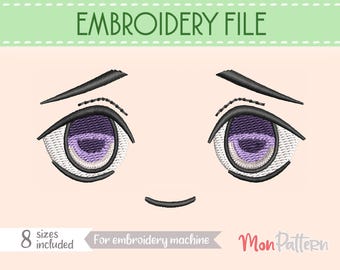 FACE 31 Embroidery File | Chibi Anime Plush Eyes | Machine Embroidery Design | 8 Sizes
