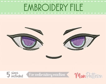 VISAGE 10 - fichier de broderie Machine - 5 tailles - (instructions numériques en anglais) Chibi Anime personnalisé yeux