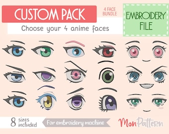 CUSTOM 4-PACK Embroidery Files | Anime Faces for Plush Dolls | Machine Embroidery Design