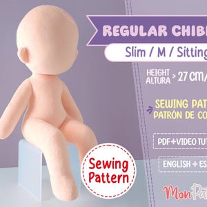 REGULAR CHIBI #4: Slim / M / Sitting A (PDF Sewing Pattern) Spanish - English (Instant download) Female Human Plush Doll Anime 27 cm 10 in
