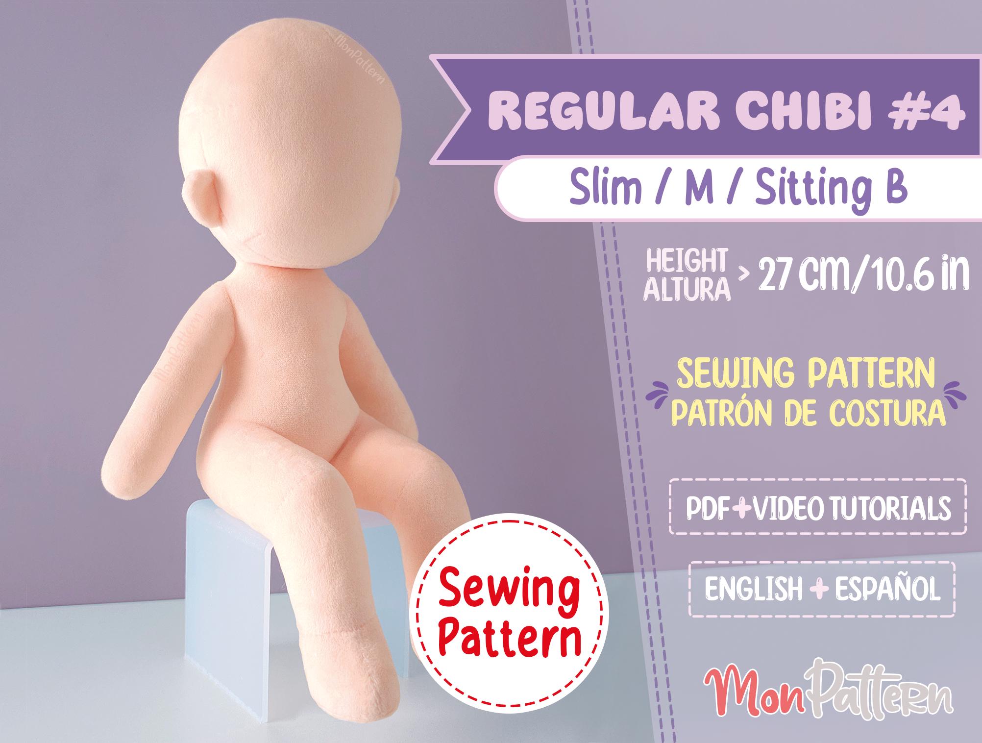 REGULAR CHIBI #4: Slim / M / sitzend A (PDF Schnittmuster) Spanisch - Deutsch (Instant download) Weiblich Mensch Plüsch Puppe Anime 27 cm 10 in