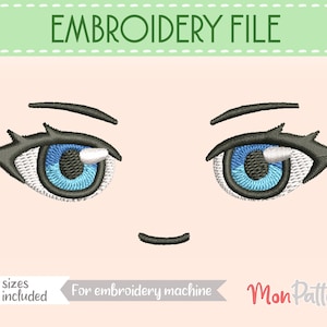 FACE 9 - Machine Embroidery File - 8 SIZES - (Digital English Español instructions) Custom Chibi Anime Eyes