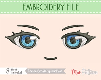FACE 9 - Archivo de bordado - 8 MEDIDAS - (Para máquina de bordado. Inglés Español) Rostro Peluche Anime Chibi