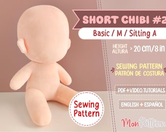 SHORT CHIBI #2 Sewing Pattern: Sitting Plush Pattern 20cm/7in (PDF English/Spanish)