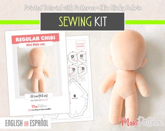 REGULAR CHIBI Mini Male - Sewing Kit - Human Plush 22 cm / 8.6 in (Minky Fabric + Sewing Pattern PRINTED) Spanish English instructions