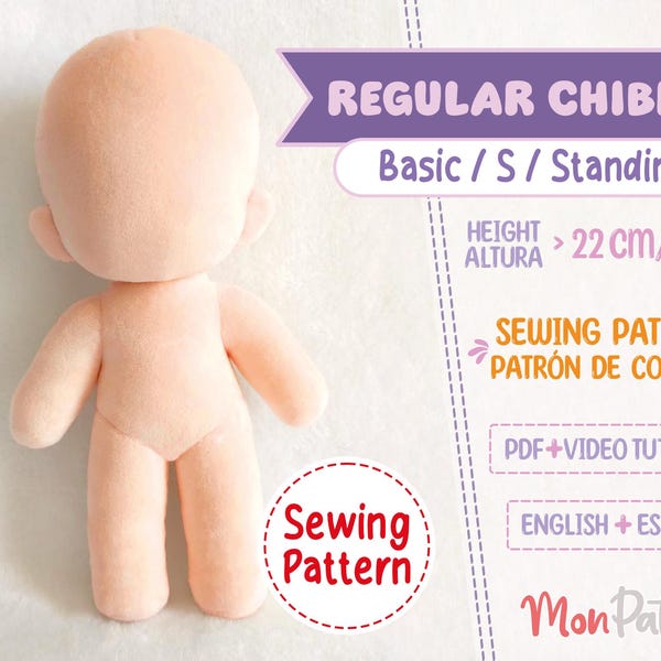 REGULAR CHIBI #5 Sewing Pattern: Small Plush Pattern 22cm/8in (PDF English/Spanish)