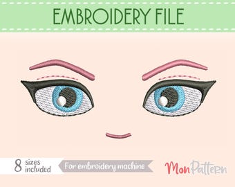 FACE 7 Embroidery File | Chibi Anime Plush Eyes | Machine Embroidery Design | 8 Sizes