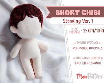 SHORT CHIBI - Standing Ver (PDF Sewing Pattern) Spanish - English instructions  (Instant download) Humanoid Human Doll Plush