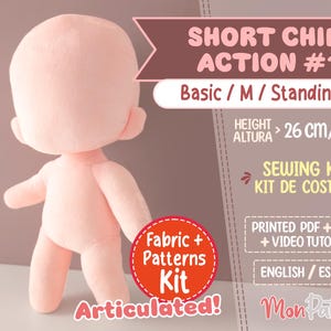 SHORT CHIBI ACTION #2 Sewing Kit: Articulated Minky Plush (Minky Fabric + Pattern Printed)