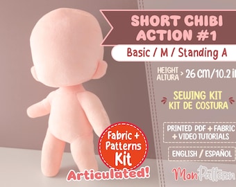 SHORT CHIBI ACTION #2 Sewing Kit: Articulated Minky Plush (Minky Fabric + Pattern Printed)