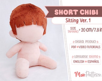 SHORT CHIBI - Sitting Ver (PDF Sewing Pattern) Spanish - English instructions  (Instant download) Humanoid Human Doll Plush