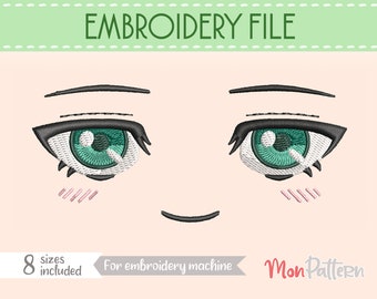 FACE 5 Embroidery File | Chibi Anime Plush Eyes | Machine Embroidery Design | 8 Sizes