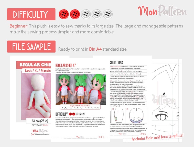 Chibi Plus Pattern REGULAR CHIBI #7 Sewing Pattern | Big Chibi Plush Doll PDF | 25in Anime ...