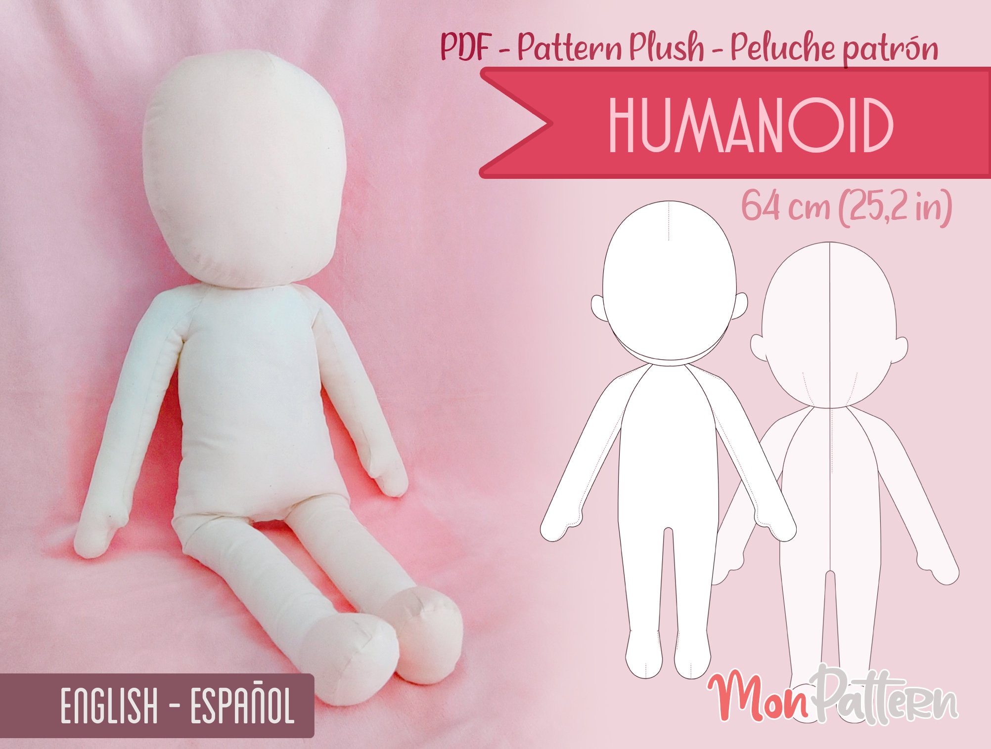 HUMANOID Human Doll Plush 64 Cm PDF Sewing Pattern Digital Etsy New