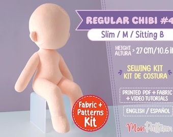 REGULAR CHIBI #4 Plush Sewing Kit: Minky Fabric, Printed Pattern (English/Spanish)