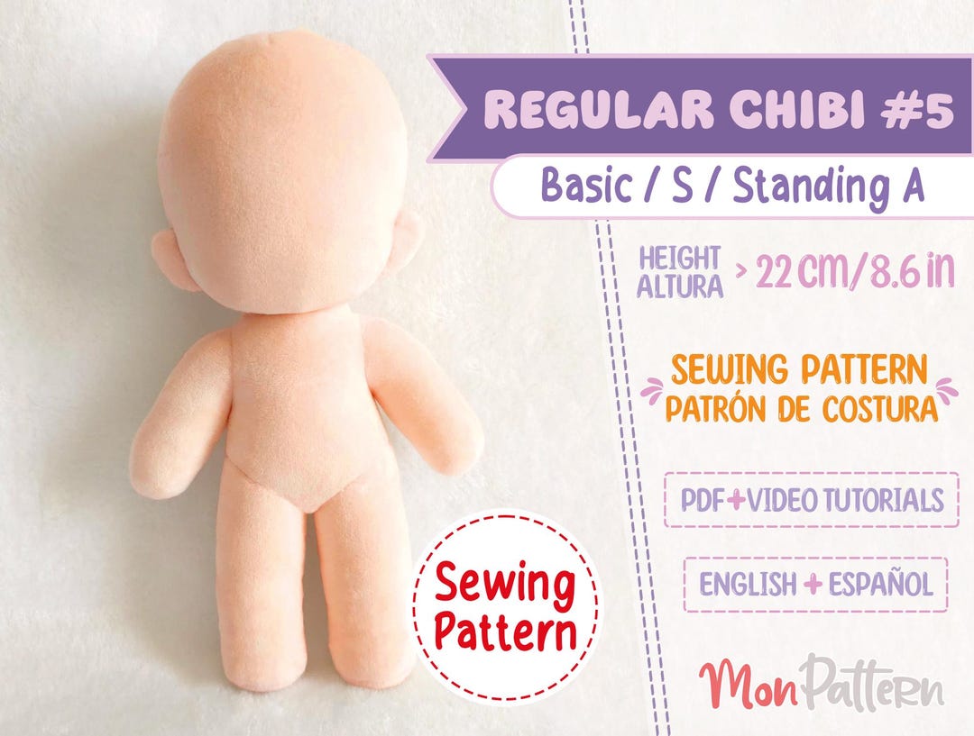 REGULAR CHIBI #5 Sewing Pattern | Small Chibi Plush Doll PDF | 8in ...