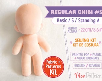 REGULAR CHIBI #5 Sewing Kit: Minky Fabric, Small Plush Pattern 22cm/8.6in (English/Spanish)