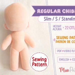 REGULAR CHIBI #6: Slim / S / Standing A (PDF Sewing Pattern) Spanish - English (Instant download) Female Plush Doll Anime Plushie 8 in 22 cm