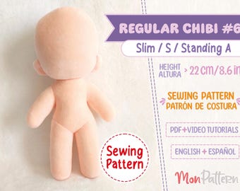 REGULAR CHIBI #6: Slim / S / Standing A (PDF Schnittmuster) Spanisch - Deutsch (Instant download) Plüsch Puppe Anime Plushie 8 in 22 cm